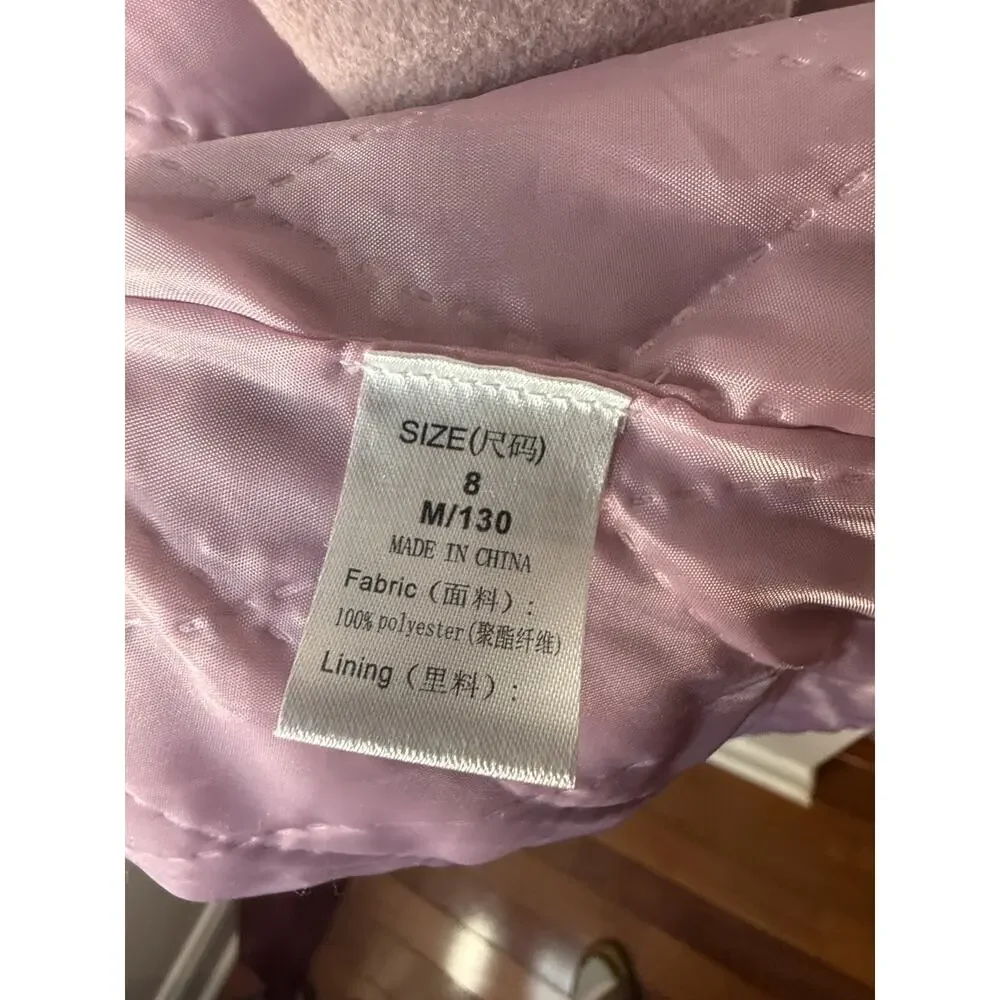 Girls Pink Dress Coat Size 8 (M/130) Quilted Lining Bow Detail Winter Jacket